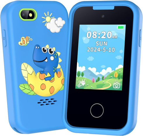 Kids Smart Phone Dinosaur Toys for Boys Ages 3-8, Touchscreen Kids Cell Phone with Music Player & Camera