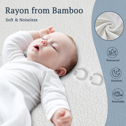2 Pack, 52''x28'', BEDLORE Waterproof Crib Mattress Protector Ultra Soft Bamboo Viscose Crib Mattress Pad Cover