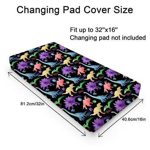 Colorful Dinosaur Baby Changing Pad Covers for Boys & Girls 32''x16'' Dinosaur Unisex Fitted Changing Table Sheets Dinosaur Rainbow Comfort Soft Breathable Nursery Diaper Changing Table Mats