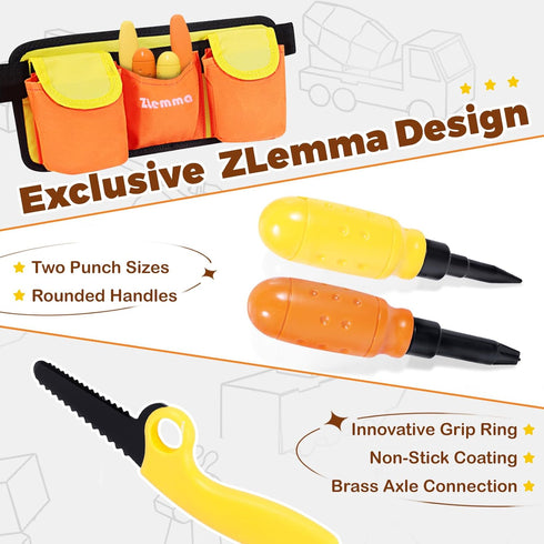 124-Pieces Cardboard Construction Tools Kit with Waist Bag, Safety Ring Saw, Screwdriver, Waist Bag and Gift Box Safe