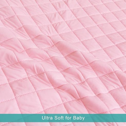 Toddler Nap Blanket for Daycare, Quilted Kids Cot Bed Blanket, 39"x47", Lightweight Pink Swaddle