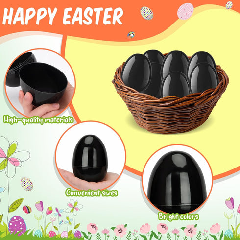 zsccxq 24 4 Inch 24) Pcs Black Fillable Empty Plastic Easter Eggs Bright Easter Basket Stuffers for Easter Egg Hunt