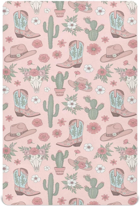Sinestour Cowgirl Western Cowboy Pink Baby Crib Sheet Soft and Breathable Crib Mattress