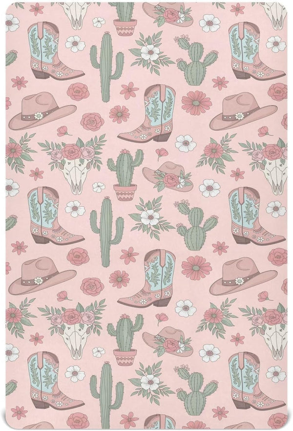 Sinestour Cowgirl Western Cowboy Pink Baby Crib Sheet Soft and Breathable Crib Mattress