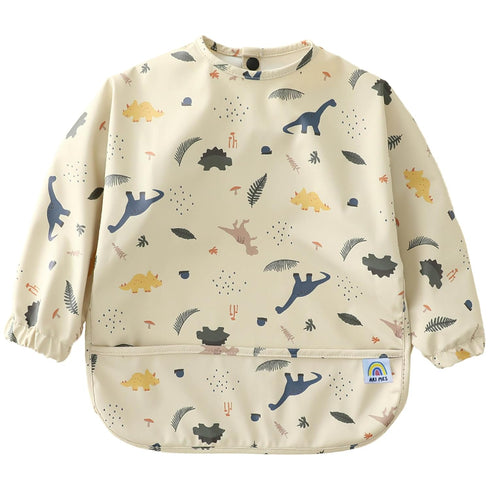 ARI MES Waterproof Long Sleeve Baby Bib for Eating-Dinosaur Pattern, Small-Toddler Smock