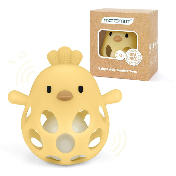 MCGMITT Baby Teething Toys for 3-6 Months, Easy Grasp Silicone Infant Rattle
