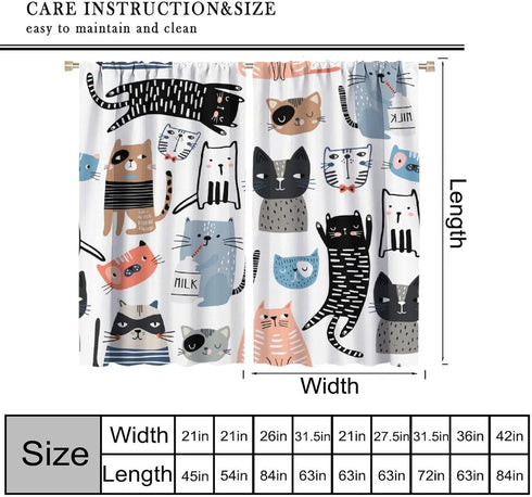moderw W52xL84in Funny Cats Curtains, Cute Cartoon Cats Baby Bottle Window Treatments Lovely Pets Animals Drapes