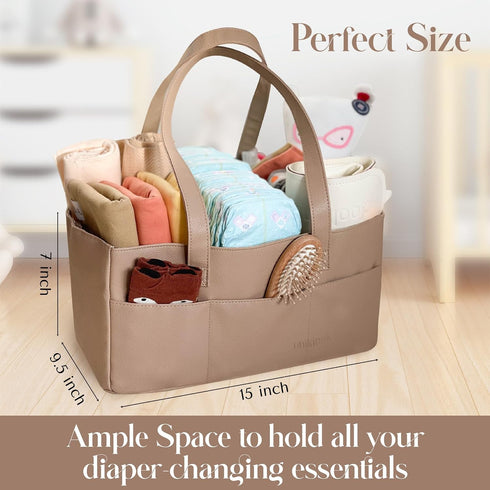Cream Vegan Leather Diaper Caddy Organizer - Portable Baby Storage