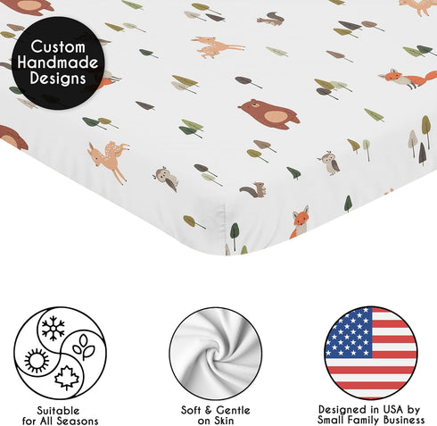Pack Sweet Jojo Designs Baby Mini Crib Sheets (Woodland Animals) for Girls & Boys, Newborn, Infants/Nursery Room
