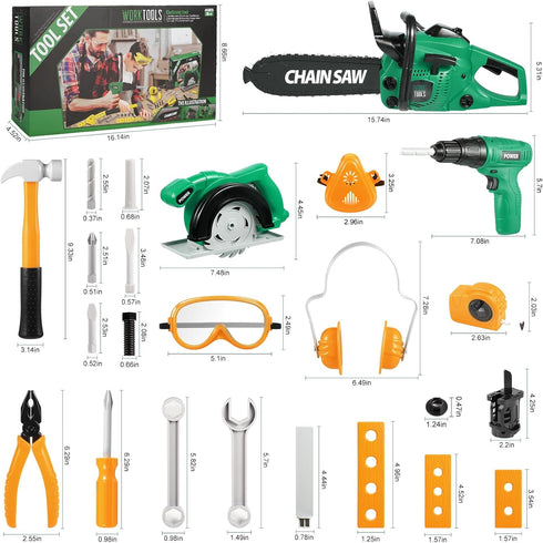 Set 36 Set 3 4 5 6 7 8, Vextronic Kids Tool PCS with Electric Toy Chainsaw Drill Circular Saw with Realistic Sounds
