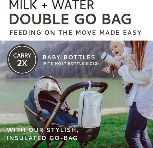 MILK + WATER Double Go Bag - Insulated Baby Bottle Carrier with Dual Compartments - Portable & Durable, Perfect