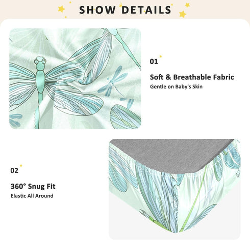 Dragonflies489 Blueangle Fitted Crib Sheet Standard Baby Crib Toddler Mattress - Cotton Soft Breathable Crib Sheets