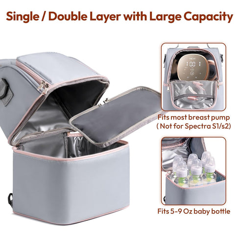 2 Pack, 6 NCVI Breastmilk Cooler Bag with Ice Breast Pump Bag with Cooler Fits Bottles, Double Layer Breast Milk Baby
