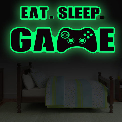 Eat Sleep Game Wall Decal for Boys Room, Video Game Decor with Gaming Controller Stickers, Classic Style
