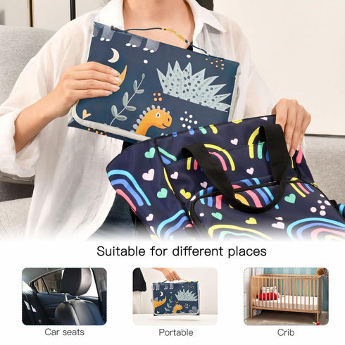 Portable Changing Pad for Baby - Dinosaurs Pattern Waterproof Diaper Changing Mat Travel Changing Pad with Built