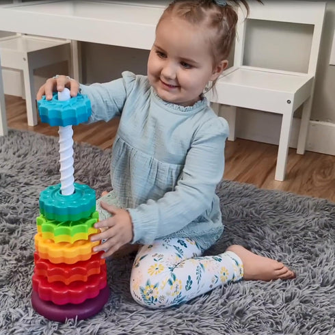 1-3 LUCKFUTURE Educational Spinning Stacking Toys, Rainbow Stacking Rings Baby Toy, Montessori Sensory Learning Toy