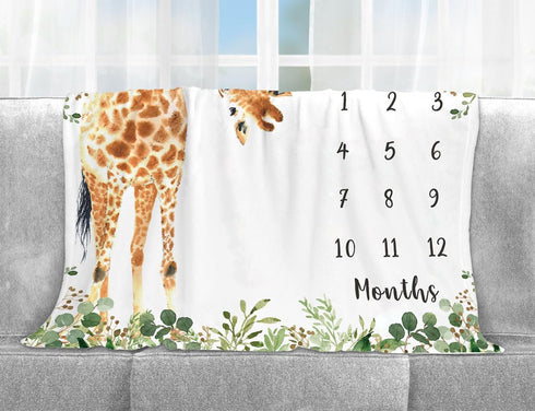 Giraffe Milestone Blanket - Safari Baby Growth Chart Monthly Blanket, Jungle Baby Nursery for New Moms