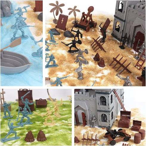 Medieval Castle Knight Military Soldiers Set, Army Men Action Figures Toy Soldiers DIY Castle Building Set with Pirate