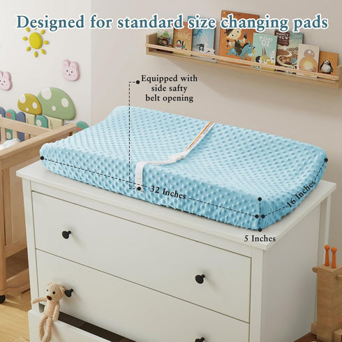 Homiest 2 Pack Changing Pad Cover, White + Light Blue Changing Table Sheets, Ultra Soft Fleece Minky Dot Fabric
