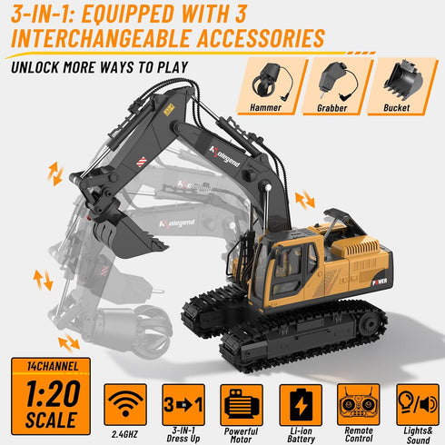 3 1 14 3-12 2.4GHz 6 7 8 9 10 kolegend in Remote Control Excavator Toy Channel RC Excavator Toy for Boys