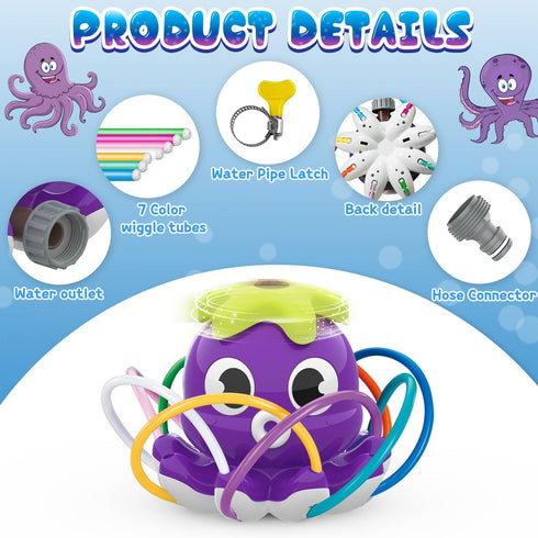 Outdoor Water Spray Sprinkler for Kids, Summer Toys with 8 Wiggle Tubes, Attaches to Garden Hose for Ages 3-8