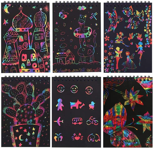 POKONBOY 16 Pack Scratch Arts and Crafts Notebooks, Rainbow Party Favors for Kids Coloring Books and Supplies