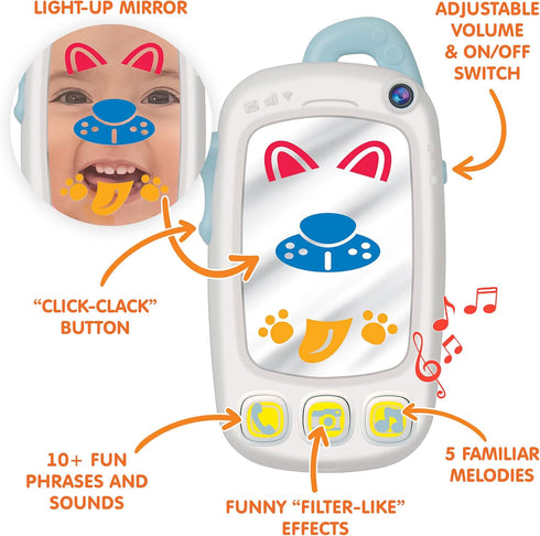 Baby Selfie Toy Phone with Easy-Press Buttons & Light-up Mirror, Musical Toys for 9+ Month Old Baby