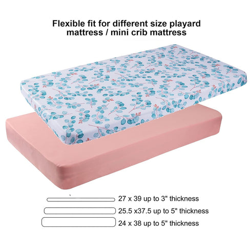 Pack 2 Pack Onacosht n Play Sheets for Baby Girl, Stretchy Jersey Knitted Playard Fitted Sheets Portable Mini Crib