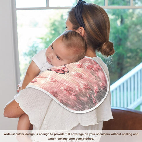 YETTASBIN Pink Butterflies Flowers Muslin Baby Burp Cloth, Super Soft Absorbent Cotton Burp Rag Baby Bibs Feeding Cloth