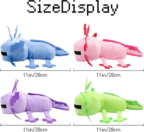Blue, Green, Pink, and Purple Axolot Plush Stuffed Toy, Soft Throw Pillow, Kids Birthday Gift for Holidays (4 PCS)