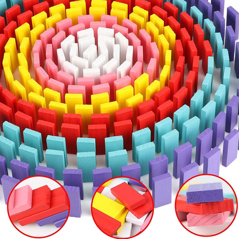 1000 Set 11 10 PCS Dominoes for Kids with Extra Blocks, Wooden Building Blocks Colors Dominoes Racing Tile Games