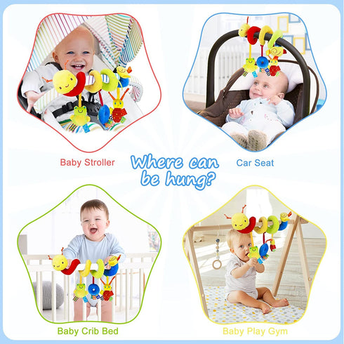 Baby Crib Hanging Rattles Toys, Cartoon Insect Spiral Hanging Toy with Rattle Bell for Infants