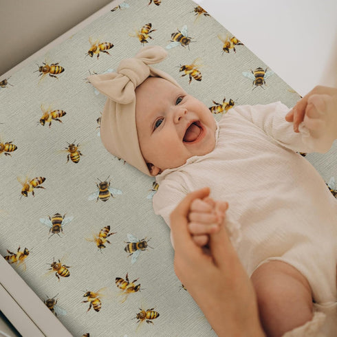 Summer 32''16'' Vintage Bees Changing Pad Covers for Baby Girl Boy Retro Neutral Bees Honey Fitted Changing Table Cover