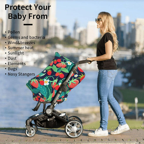Schgap Strawberries Car Seat Covers Canopy for Baby Nursing Cover Breastfeeding Baby Carrier Cover Stretchy Carseat