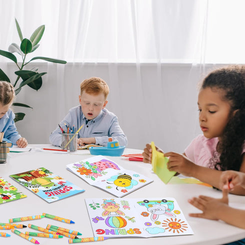 144 Set Fulmoon Pcs Spring Mini Coloring Books with Crayons Spring Small Coloring Books Bulk Easter Party Favor