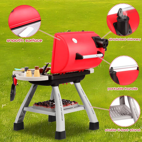 Kids Kitchen Playset with Play Food, 41Pcs Grill Toys with Simulated Smoke Sound & Light, Outdoor Pretend Play Set for