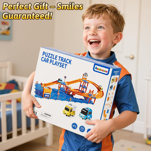3-5 2-4 59PCS Set 2 Toddler Puzzle Race Cars Track Toys for Kids Age Years, Puzzles Car Track Includes Cars and Road
