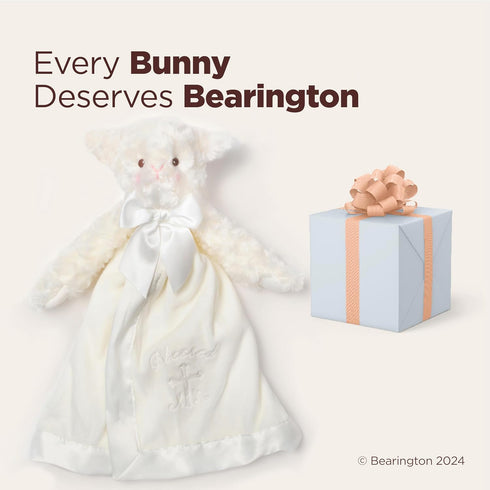 Bearington Collection Lamb Plush Security Blanket - 15 in White Satin Trim for Christening and Baptism