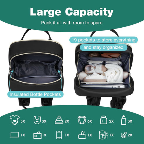 Backpack MOMUVO Diaper for Women Large Capacity with Insulated Pockets Diaper Bags For Baby Girl Boy Waterproof Baby