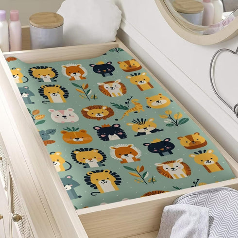 Jungle Animals Diaper Changing Pad Covers, Fitted 32”x16” Changing Mat for Baby Boys Girl Lion Tiger Giraffe