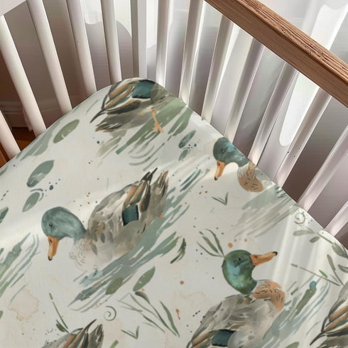 KuphiL10C Mattress-28x52 Cute Ducks Pattern Baby Sheets for Crib, Unisex Mallard Ducks Leaves Nursery Fitted Bed Sheet