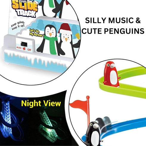 Musical Penguin Orbit Chasing Race Track Game Set - Playful Roller Coaster Playset with LED Lights