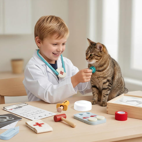 3-5, Doctor Kit for Toddlers Pet Vet Pretend Play Toys for Kids, with X-Ray, Wooden Light Box, Medical Tools, STEM