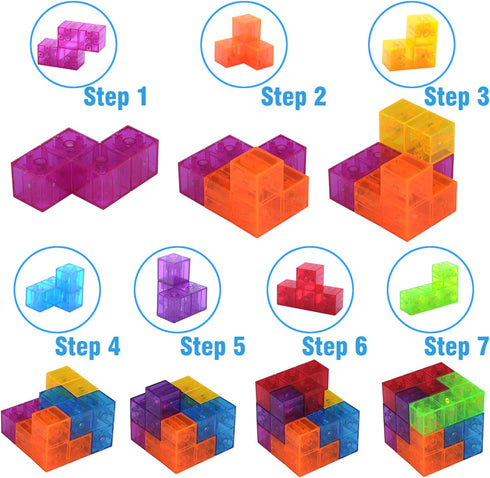 WorWoder 3D Set 7 54 Kids Magnetic Building Blocks Magic Magnetic Puzzle Cubes, of Multi Shapes Magnetic Blocks