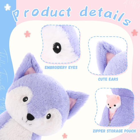 5 Set, 20 inches MaoGoLan Large Fox Plush Stuffed Animal, Pcs Stuffed Foxes Plush Toy Purple Mama Fox Toy with Babies