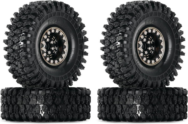 INJORA 1.0 Brass Beadlock Tires Set 4PCS for 1/18 TRX4M 1/24 RC Crawler Car Axial SCX24 Upgrade