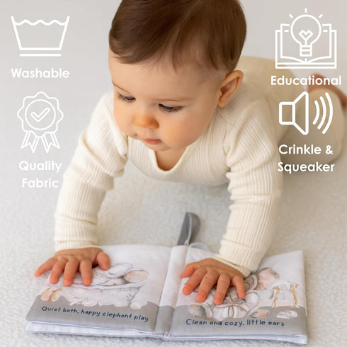 0-12 Tummy Ali+Oli Baby Cloth Book Soft Sensory Crinkle Book with Teether for Infants Months Early Learning Touch