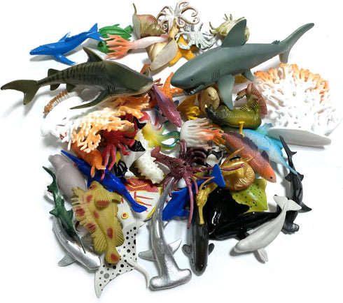 50 Pack Assorted Mini Vinyl Plastic Ocean Sea Animal Figures Toy Set, Realistic Under The Sea Life Figures