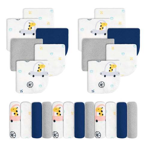 Viviland Baby Washcloths, Super Soft Baby Bath Towels for Newborn 24 Pack, Blue-Giraffe Pattern
