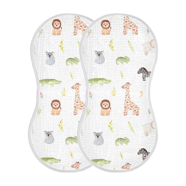 WELLDAY Muslin Baby Burp Cloths Set of 2, Soft Absorbent Safari Animals Muslin